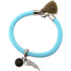 Gemshine - Damen - Armband - 925 Silber - Edelstein - Rauchquarz - Engel Flügel - Blau - Braun