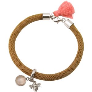 Gemshine - Damen - Armband - 925 Silber - Edelstein - Rosenquarz - BEE - Biene - Rosa - Braun