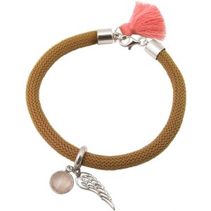 Gemshine - Damen - Armband - 925 Silber - Edelstein - Rosenquarz - Engel Flügel - Rosa - Braun