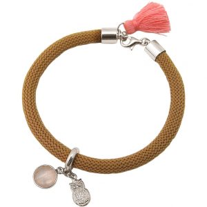 Gemshine - Damen - Armband - 925 Silber - Edelstein - Rosenquarz - Eule - Rosa - Braun