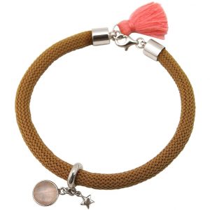 Gemshine - Damen - Armband - 925 Silber - Edelstein - Rosenquarz - STAR - Stern - Rosa - Braun