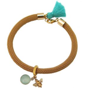 Gemshine - Damen - Armband - 925 Silber - Vergoldet - Edelstein - Aqua Chalcedon - BEE - Biene - Grün - Braun