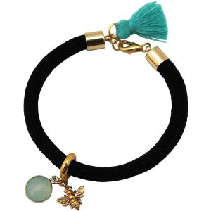 Gemshine - Damen - Armband - 925 Silber - Vergoldet - Edelstein - Aqua Chalcedon - BEE - Biene - Grün - Schwarz