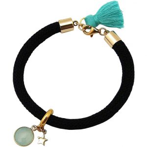 Gemshine - Damen - Armband - 925 Silber - Vergoldet - Edelstein - Aqua Chalcedon - STAR - Stern - Grün - Schwarz