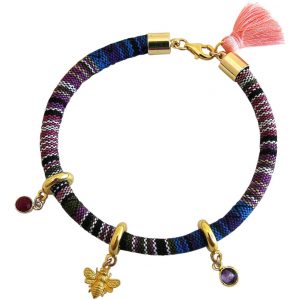 Gemshine - Damen - Armband - 925 Silber Vergoldet - AZTEC - BEE - Biene  - Rubin - Rot - Amethyst - Violett