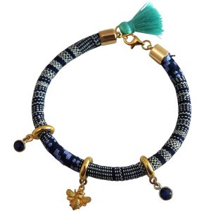 Gemshine - Damen - Armband - 925 Silber Vergoldet - AZTEC - BEE - Biene  - Saphir - Blau