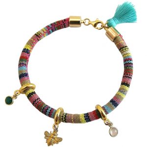 Gemshine - Damen - Armband - 925 Silber Vergoldet - AZTEC - BEE - Biene  - Smaragd - Grün - Rosenquarz - Rosa