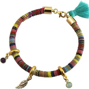 Gemshine - Damen - Armband - 925 Silber Vergoldet - AZTEC - Flügel  - Amethyst - Chalcedon - Violett