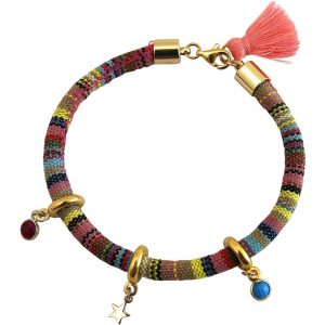 Gemshine - Damen - Armband - 925 Silber Vergoldet - AZTEC - STAR - Stern - Rubin - Rot - Türkis