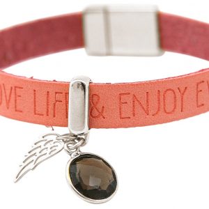 Gemshine - Damen - Armband - Engel - Flügel - 925 Silber - WISHES - Pink - Rosa - Rauchquarz - Magnetverschluss