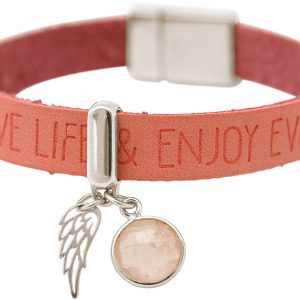 Gemshine - Damen - Armband - Engel - Flügel - 925 Silber - WISHES - Pink - Rosenquarz - Rosa - Magnetverschluss