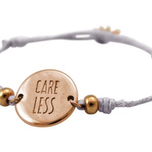 Gemshine - Damen - Armband - Gravur - CARE LESS - Rose Vergoldet - Hellgrau