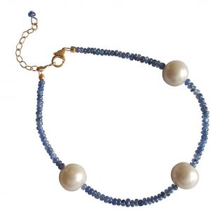 Gemshine - Damen - Armband - Vergoldet - Saphir - Blau - Perle - Weiß