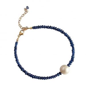 Gemshine - Damen - Armband - Vergoldet - Saphir - Blau - Perle - Weiß