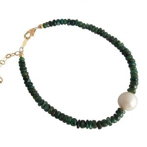 Gemshine - Damen - Armband - Vergoldet - Smaragd - Grün - Perle - Weiß