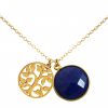 Gemshine - Damen - Halskette - Anhänger - LEBENSBAUM - 925 Silber Vergoldet - Saphir - Blau - 45 cm