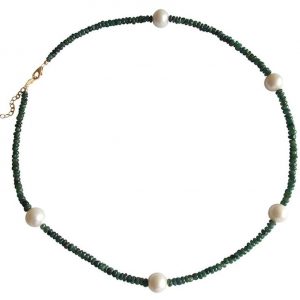 Gemshine - Damen - Halskette - Smaragd - Perlen - Vergoldet - Grün - Weiß - 45 cm