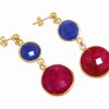 Gemshine - Damen - Ohrringe - 925 Silber - Vergoldet - Saphir - Rubin - Blau - Rot - Facettiert - 4 cm – Bild 4