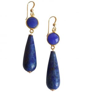 Gemshine - Damen - Ohrringe - Vergoldet - Onyx - Lapis Lazuli - Blau - PARTY DROPS - 5 cm