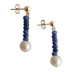 Gemshine - Damen - Ohrringe - Vergoldet - Saphir - Blau - Perle - Weiß - 3 cm