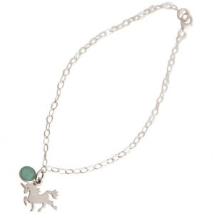 GEMSHINE Armband mit Einhorn und Chalcedon Edelstein. 18cm Armkette aus 925 Silber. Massiv 925 Silber, vergoldet, rose vergoldet. Made in Spanien. Geschenketui, Metall Farbe:Silber