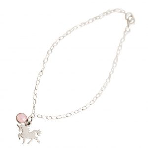 GEMSHINE Armband mit Einhorn und Rosenquarz Edelstein. 18 cm Armkette aus 925 Silber. Massiv 925 Silber, vergoldet, rose vergoldet. Made in Spanien. Geschenketui, Metall Farbe:Silber