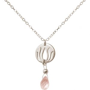 GEMSHINE Damenhalskette aus 925 Silber mit YOGA Lotusblume und Rosenquarz. Edelstein hervorragender Qualität und Farbe. Made in Madrid / Spanien. Im eleganten Schmucketui mit Geschenkverpackung.