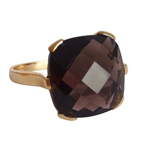 Gemshine - Damen - Ring - 9k (375) Gold - Rauchquarz - Braun - 15mm, Ringgröße:58 (18.5)