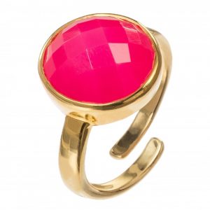 Gemshine - Damen - Ring - 925 Silber Vergoldet - Chalcedon - Fuchsia - Gößenverstellbar - 12mm
