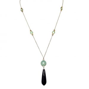Gemshine - Damen - Halskette - Vergoldet - Onyx - Chalcedon - Schwarz - Meeresgrün - PARTY DROPS - 45 cm