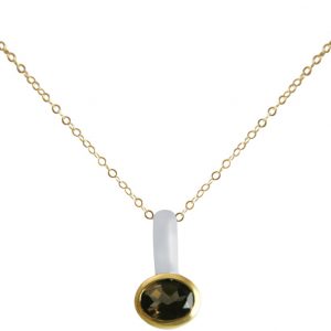 Gemshine - Damen - Halskette - Anhänger - 925 Silber - Vergoldet - Rauchquarz - Braun