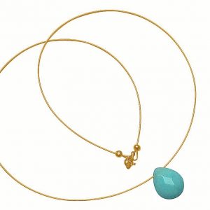 Gemshine - Damen - Anhänger - Halskette - Vergoldet - Jade - Tropfen - Blau - 45 cm