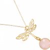 Gemshine - Damen -  Halskette - Anhänger - 925 Silber - Vergoldet - LIBELLE - Rosenquarz - Rosa - 45 cm – Bild 3