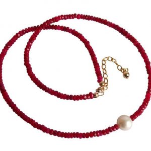 Gemshine - Damen - Halskette - Vergoldet - Rubin - Rot - Perle - Weiß - 45 cm
