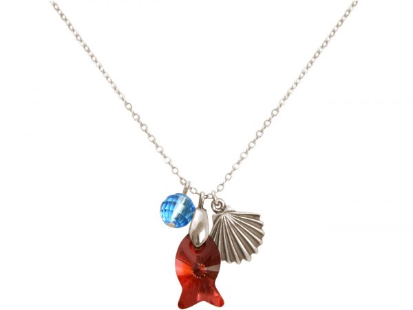 Gemshine - Damen - Halskette - Anhänger - 925 Silber - Muschel - Fisch - Rot - Blau - MADE WITH SWAROVSKI ELEMENTS® - 45 cm