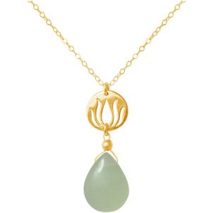 GEMSHINE Damenhalskette aus hochwertig vergoldetem 925 Silber mit YOGA Lotusblume und Chalcedon Edelstein edler Qualität. Made in Madrid / Spanien. Im eleganten Schmucketui mit Geschenkverpackung.