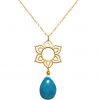 GEMSHINE Damenhalskette aus hochwertig vergoldetem 925 Silber mit YOGA Lotusblume und Türkis Tropfen hervorragender Qualität. Made in Madrid / Spanien. Im eleganten Schmucketui mit Geschenkverpackung. – Bild 3
