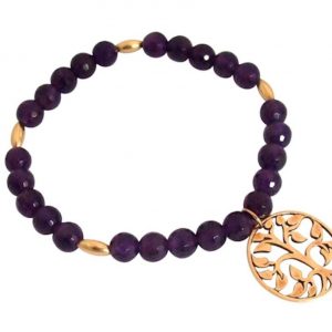 Gemshine - Damen - Armband - Amethyst - Vergoldet - Lebensbaum - Violett - Lila