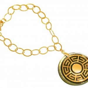 Gemshine - Damen - Armband - Anhänger - Medaillon  - Vergoldet - Grau - 3 cm