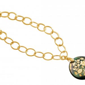 Gemshine - Damen - Armband - Anhänger - Medaillon - Perlmutt - Vergoldet - Grau - 2,5 cm