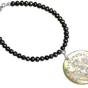 Gemshine - Damen - Armband - Anhänger - Medaillon - Perlen - Perlmutt - 925 Silber - Grau -Tahiti - 3 cm