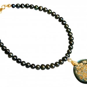 Gemshine - Damen - Armband - Anhänger - Medaillon - Perlen - Perlmutt - Vergoldet - Grau -Tahiti - 2,5 cm
