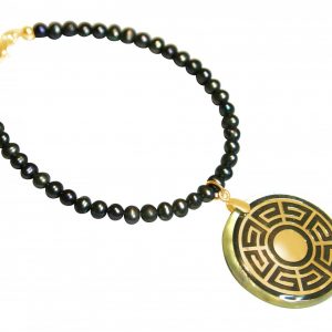 Gemshine - Damen - Armband - Anhänger - Medaillon - Perlen - Perlmutt - Vergoldet - Grau - Tahiti - 3 cm