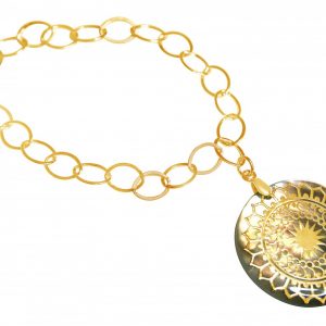 Gemshine - Damen - Armband - Anhänger - Medaillon - Perlmutt - Vergoldet - Grau - 3 cm