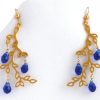 Gemshine - Damen - Ohrringe - Lotus Blüten Blätter - LEAVES - Iolith - Blau - 925 Silber - Vergoldet - 6 cm