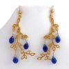 Gemshine - Damen - Ohrringe - Lotus Blüten Blätter - LEAVES - Iolith - Blau - 925 Silber - Vergoldet - 6 cm – Bild 3