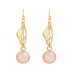 Gemshine - Damen - Ohrringe - 925 Silber - Vergoldet - Schmetterling Flügel - Rosenquarz - Rosa - 4 cm