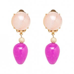 Gemshine - Damen - Ohrringe - Ohrclips - Vergoldet - Rosequarz - Jade - Rosa - TROPFEN - 3,5 cm
