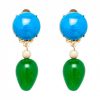 Gemshine - Damen - Ohrringe - Ohrclips - Vergoldet - Türkis - Jade - Blau - Grün - TROPFEN - 3,5 cm