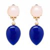 Gemshine - Damen - Ohrringe - Ohrclips - Vergoldet  - Rosenquarz - Jade - Rosa - Blau - TROPFEN - 3,5 cm – Bild 3